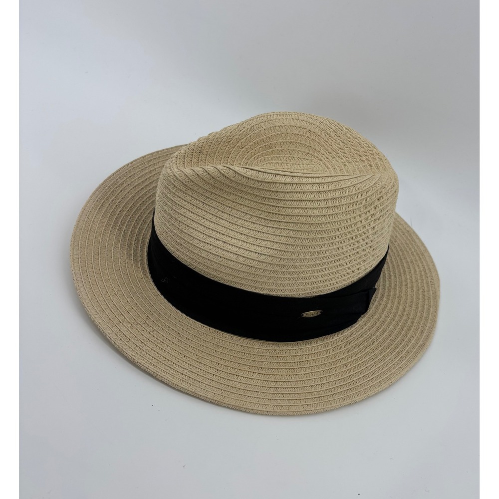 Scala Fedora Hat Men's Large Tan Black Straw Paper Panama Style